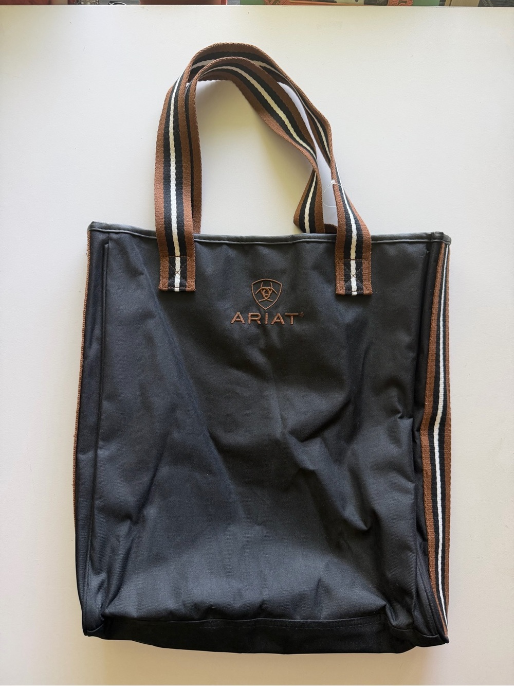 Ariat Black Tote with Brown and White Striped Handles